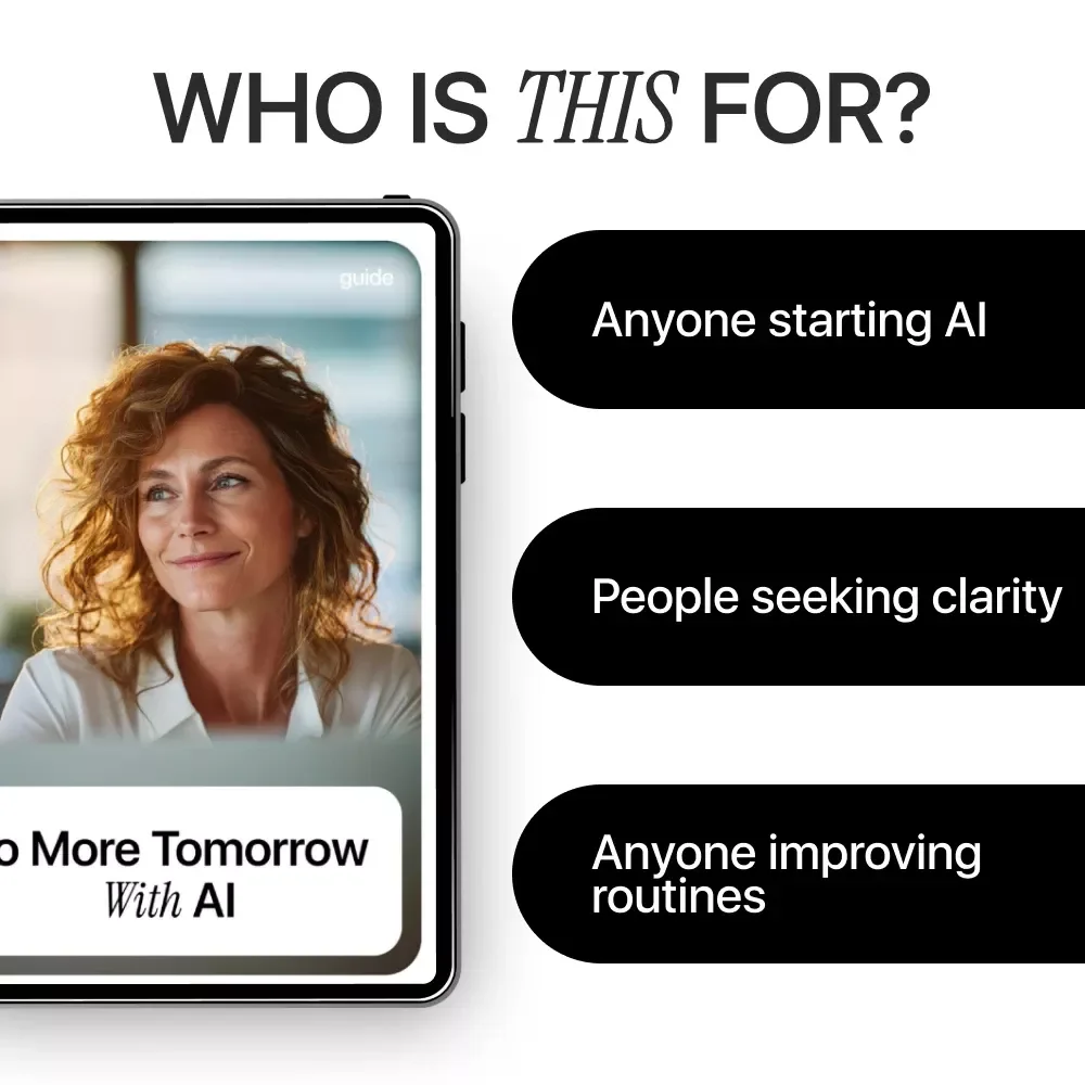 Do More Tomorrow With AI – Productivity Guide for Busy Professionals, How to Use AI to Be More Productive Tomorrow, Digital Download Workflow Planner & AI Prompt Toolkit