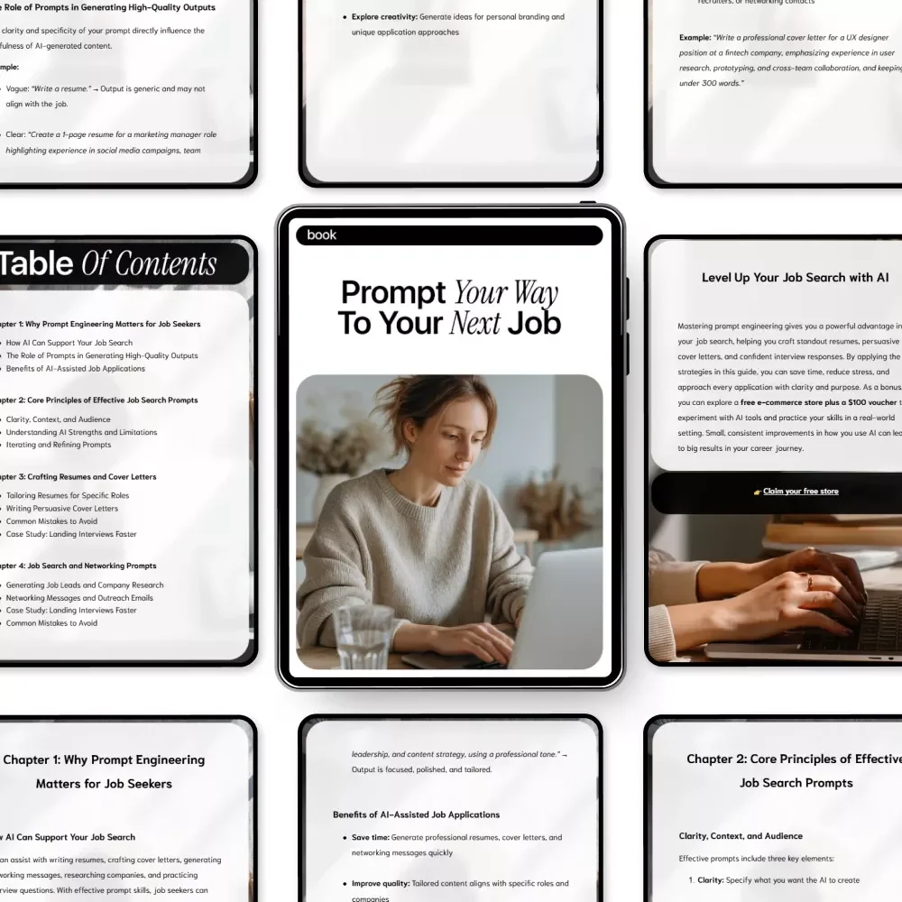 Prompt Your Way to Your Next Job – Practical Prompt Engineering Tips for Job Seekers | AI Resume, Cover Letter & Interview eBook