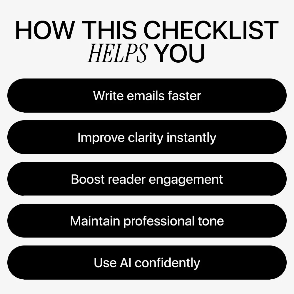 Email Improvement AI-Powered Checklist – Smart AI Prompts for Email Improvements, Professional Email Writing & Optimization Guide, Digital Download Checklist