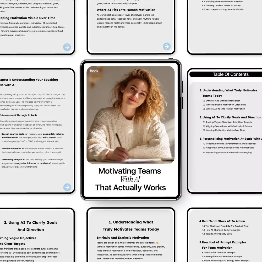 Motivating Teams With AI That Actually Works – Digital Guide, eBook & Checklist for Boosting Team Engagement, Goal Alignment, and Personalized Motivation Using AI Tools