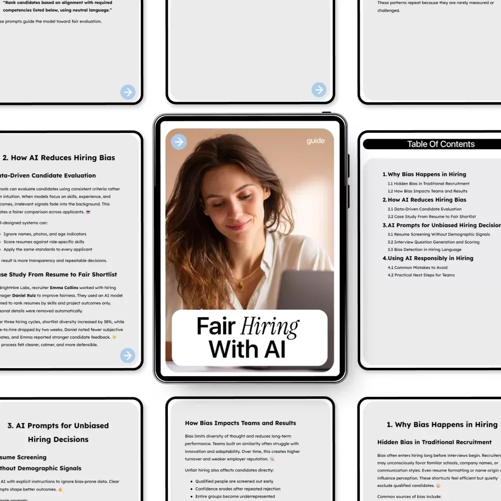 Fair Hiring With AI: Digital Guide, eBook & Checklist for Bias-Free Recruitment, Resume Screening, Interview Question Generation, and Ethical AI Hiring Practices