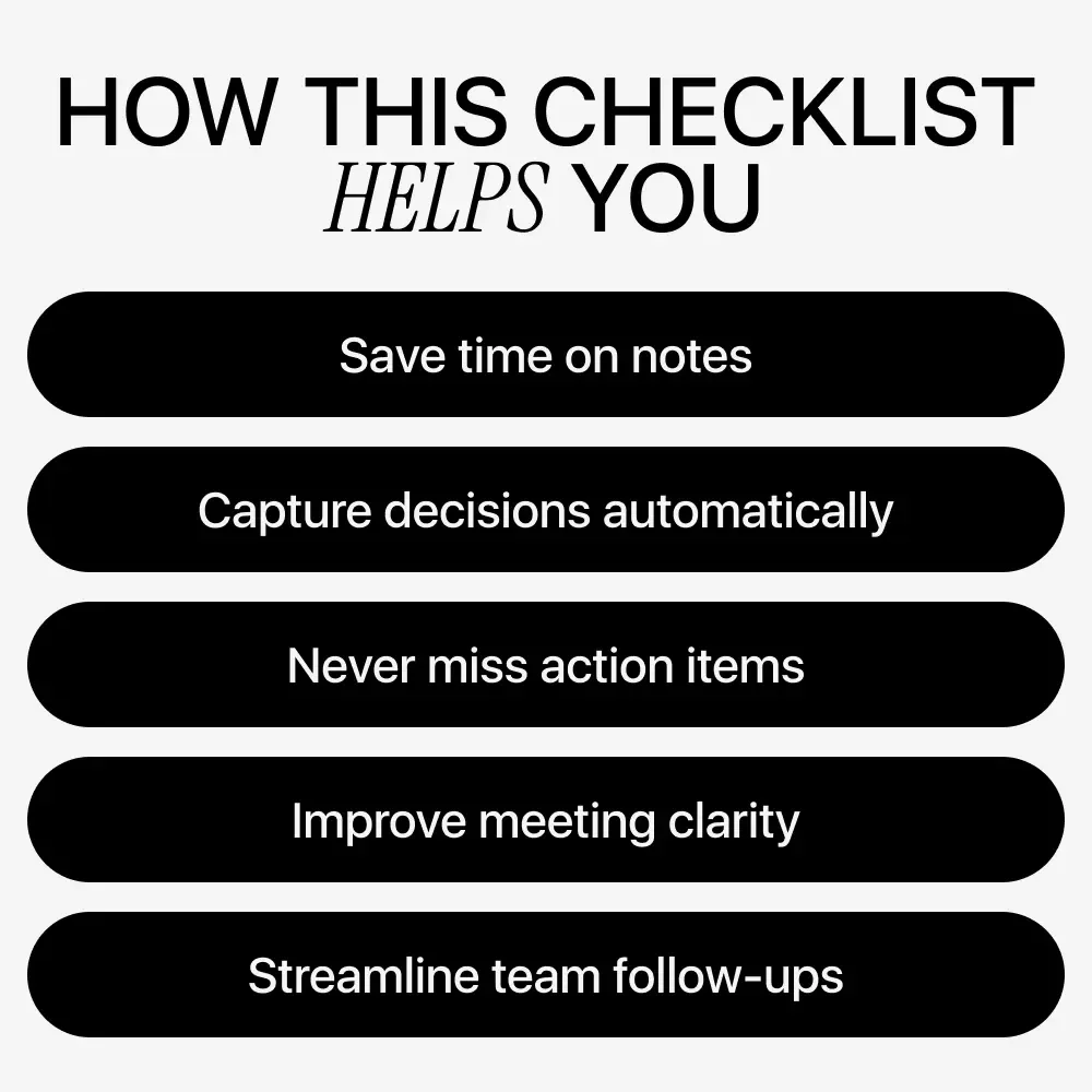 AI Tools for Meeting Summaries Checklist | Digital Download for Productivity, Remote Teams & Smart Workflows using ai tools for meeting summaries