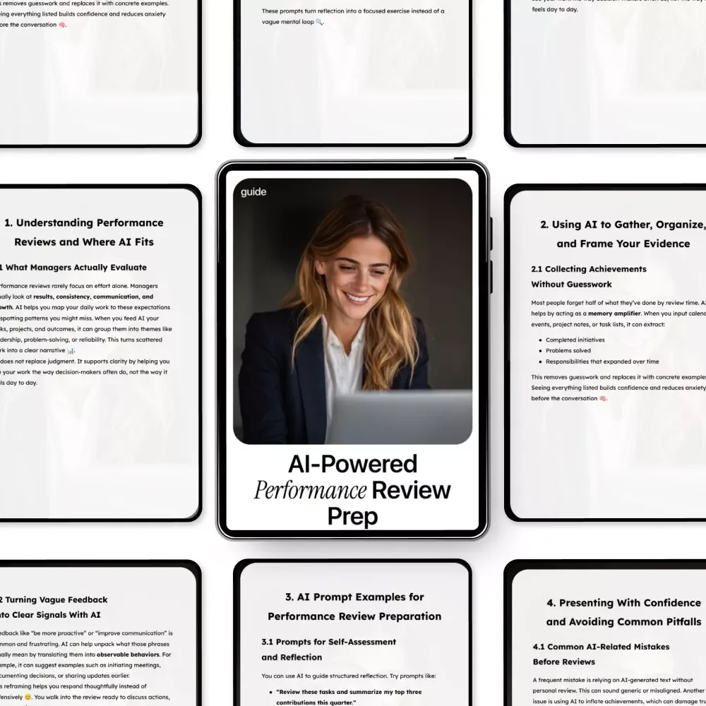 AI-Powered Performance Review Prep | How to Use AI to Prepare for a Performance Review | Digital Guide for Self-Assessments, Achievements & Confident Review Planning