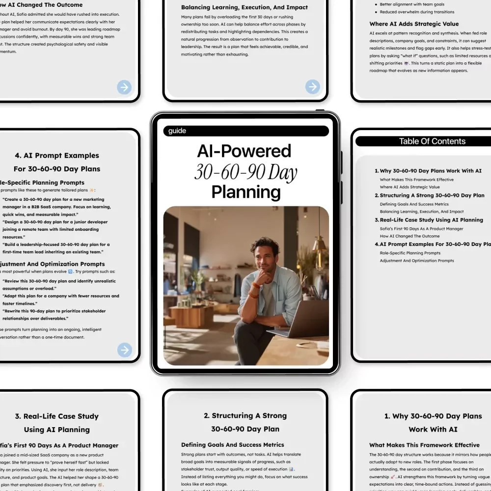 AI-Powered 30-60-90 Day Planning Guide | eBook & Checklist for Productive Career Planning, Goal Setting, and AI Strategy