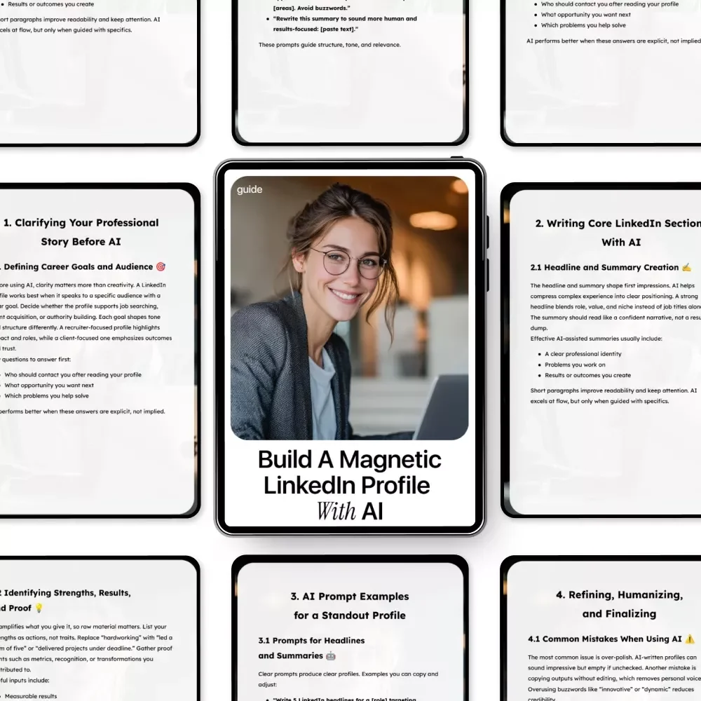 Build a Magnetic LinkedIn Profile With AI – Professional LinkedIn Guide for Job Seekers, Coaches, Creators & Entrepreneurs | how to use ai to write a linkedin profile | Editable Digital Download