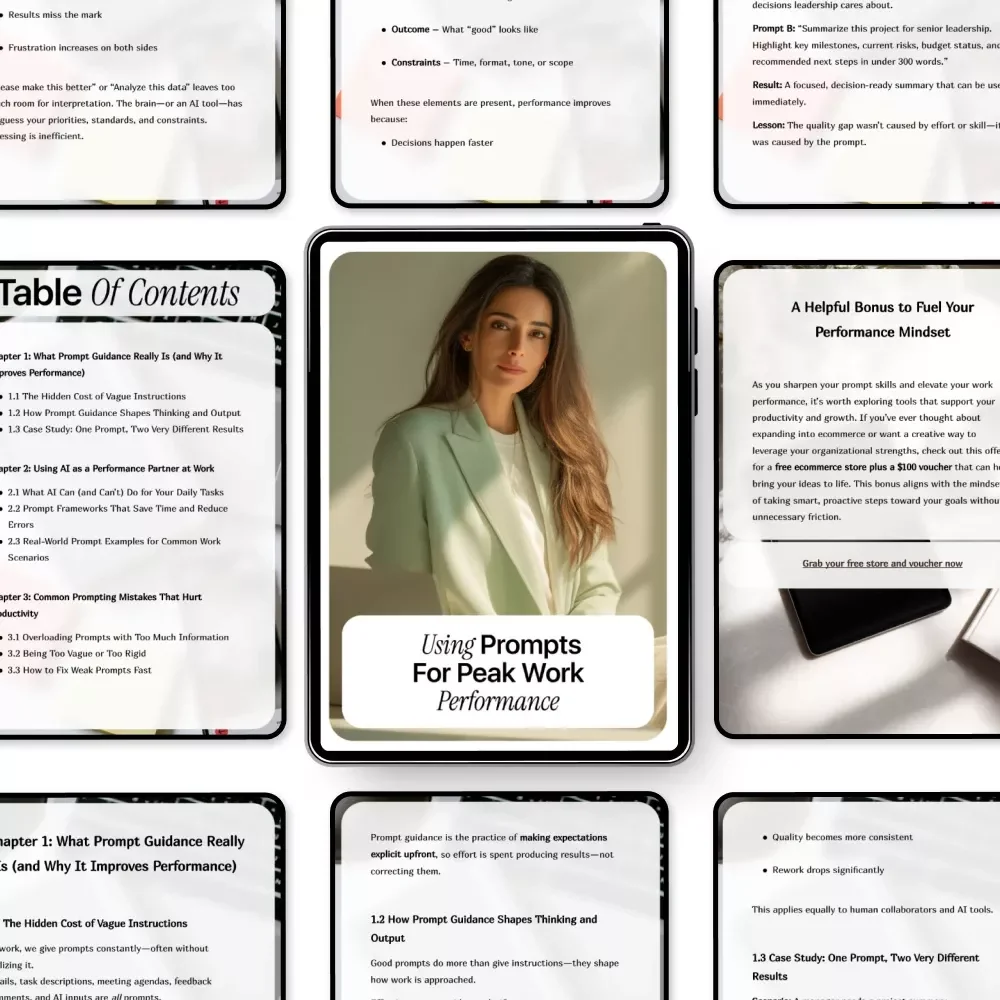 Using Prompts for Peak Work Performance – Ultimate Guide for Prompt Guidance for Work Performance, AI Productivity Tips, and Effective Work Strategies Digital Download