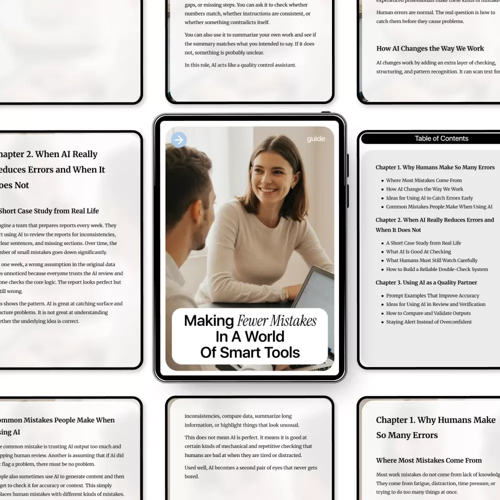 Making Fewer Mistakes in a World of Smart Tools – Practical AI Guide, Error Reduction eBook, Digital Download for Smarter Work, Better Decisions & Modern Productivity