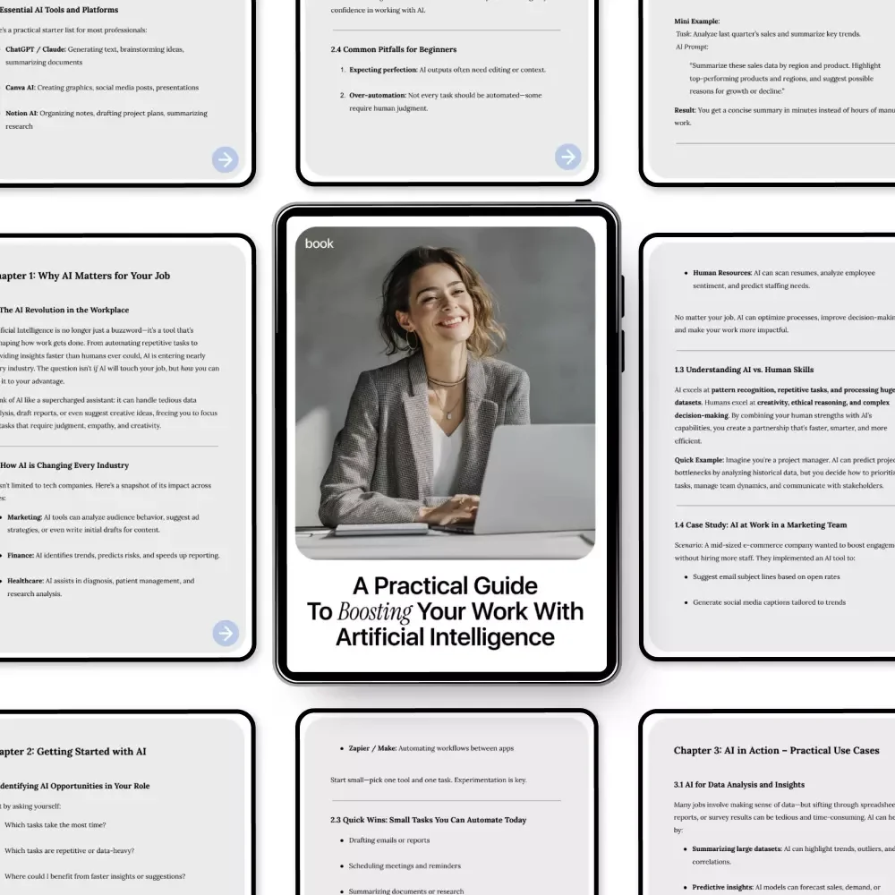 A Practical Guide to Boosting Your Work with Artificial Intelligence | Ebook for Professionals | how to learn ai for your current job