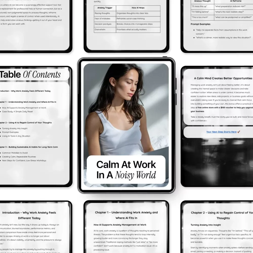 Calm at Work in a Noisy World – Practical Guide on how to use ai to manage work anxiety for Focused, Low-Stress Workdays