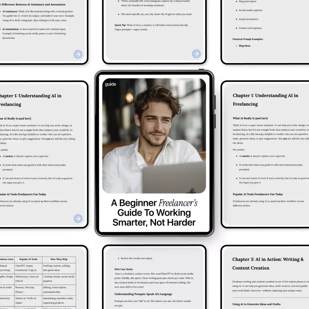 A Beginner Freelancer’s Guide to Working Smarter, Not Harder – AI for Freelancers eBook, Digital Download, Productivity & Workflow Guide, ai for freelance beginners