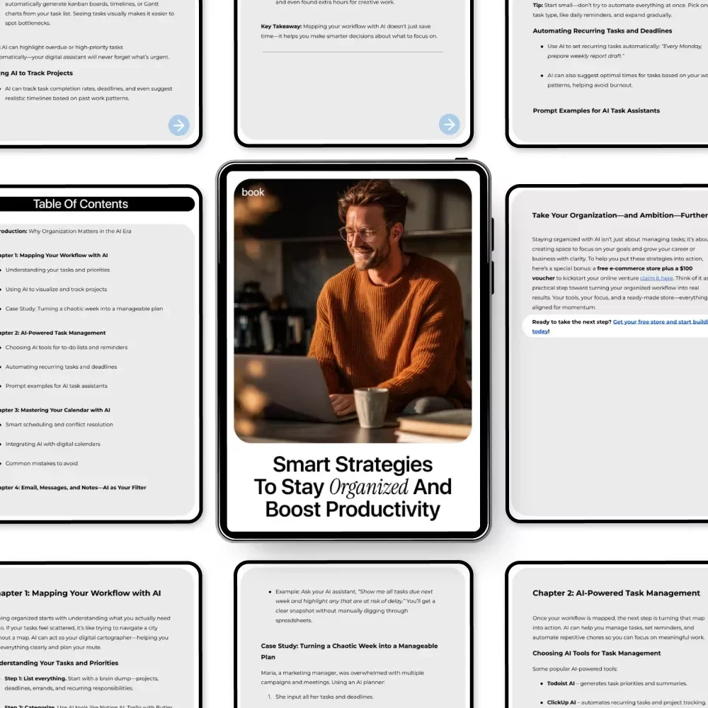 Smart Strategies to Stay Organized and Boost Productivity | Digital eBook Guide on how to use ai to stay organized | Productivity & Workflow Planner