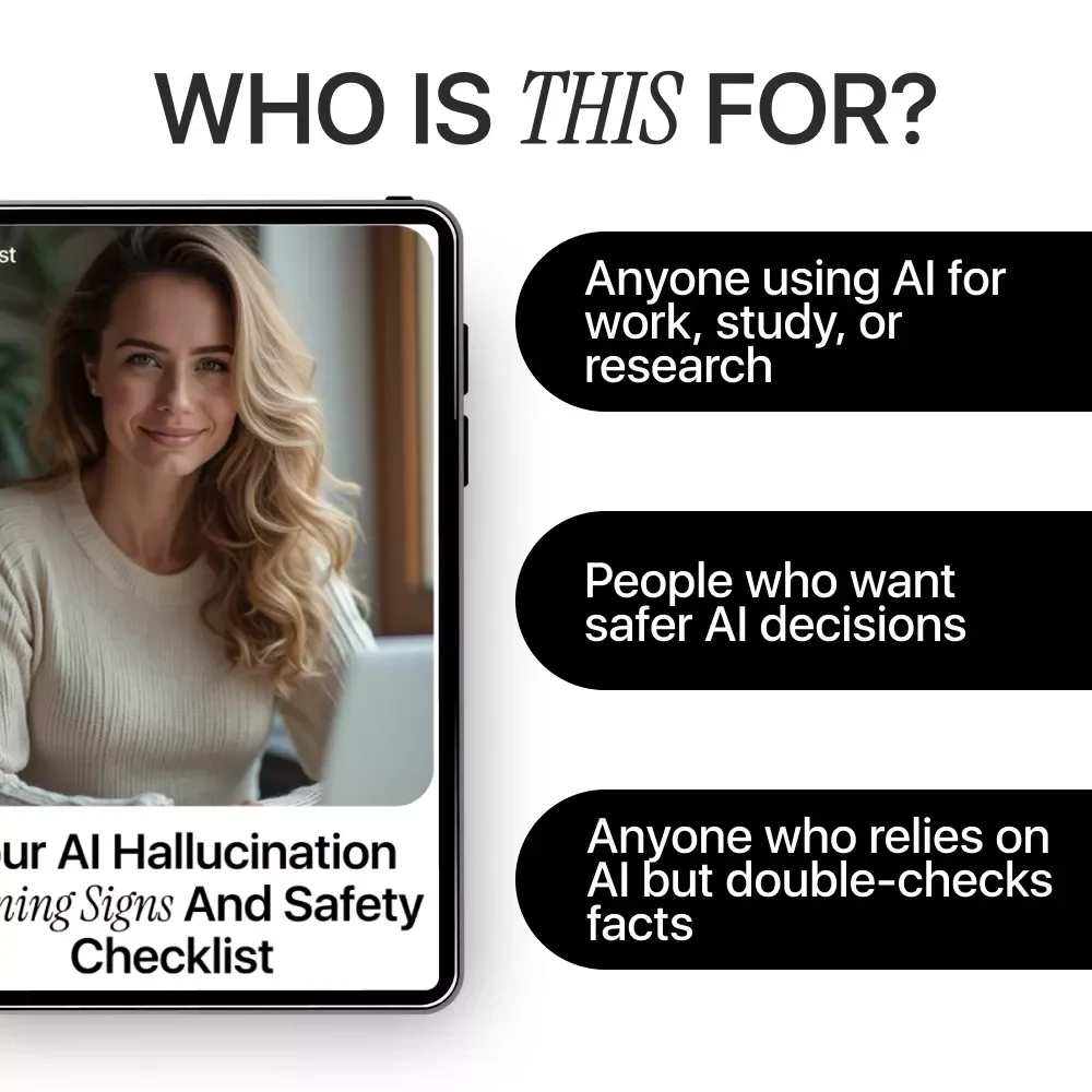 Your AI Hallucination Warning Signs and Safety Checklist | AI Fact-Checking Guide, AI Safety Checklist, Digital Download for Smarter AI Use