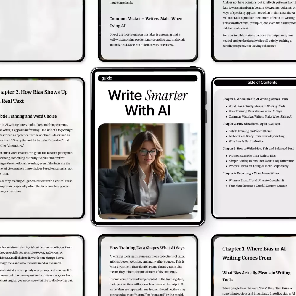 Write Smarter With AI – Ethical AI Writing Guide, Bias-Aware Content Creation eBook, Smart Prompts & Editing Checklist for Creators