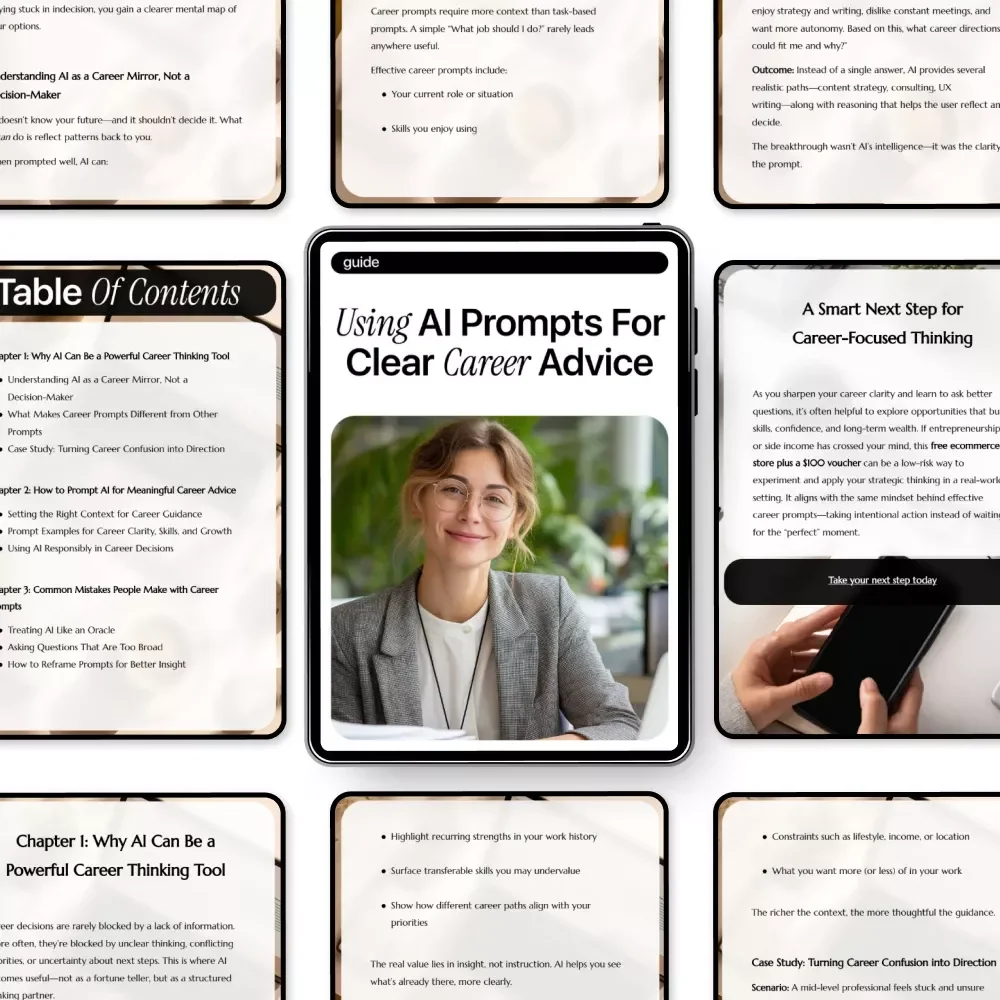 Using AI Prompts for Clear Career Advice – Ultimate Guide to AI Prompts for Career Advice, Career Clarity eBook, Career Growth Checklist