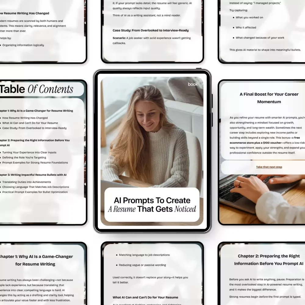 AI Prompts to Create a Resume That Gets Noticed | Ultimate eBook Guide with AI Prompts for Resume Writing, Bullet Optimization, and ATS-Friendly Tips