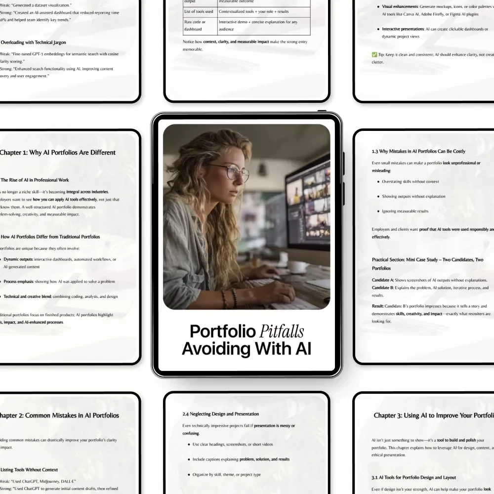 Portfolio Pitfalls Avoiding with AI – Practical Guide to ai portfolio common mistakes, Build a Stronger AI Portfolio, Career-Ready Digital Download