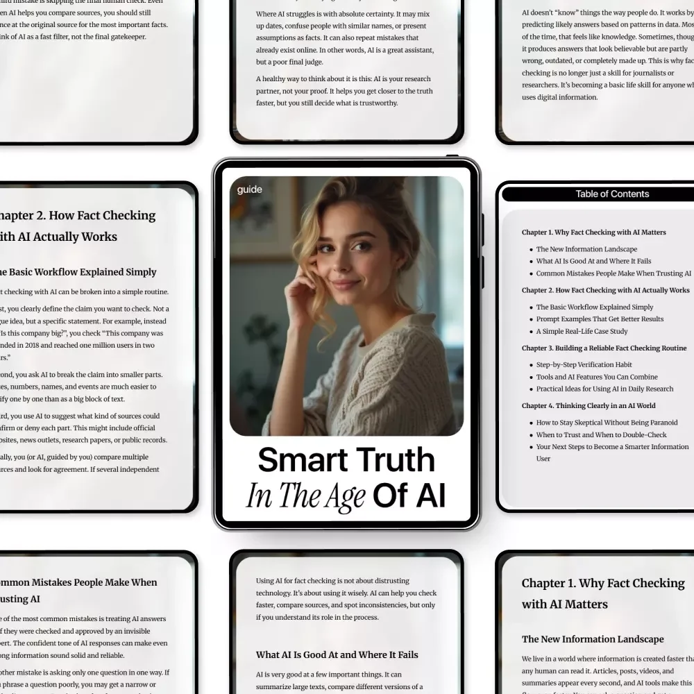 Smart Truth in the Age of AI – Fact Checking with AI Guide, Digital Download eBook for Critical Thinking, Online Research & Information Literacy