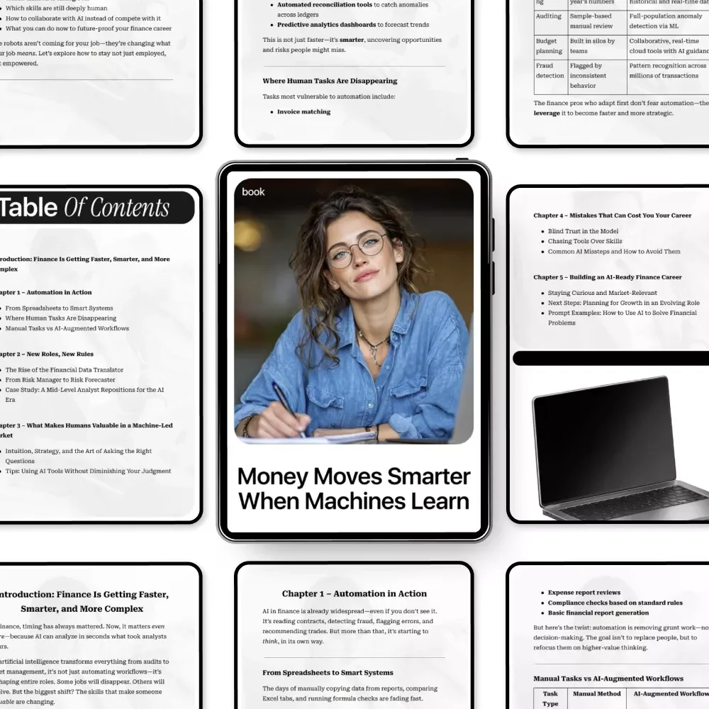 Money Moves Smarter When Machines Learn – AI & Finance Career Guide | How AI Affects Finance Jobs eBook for Analysts, Accountants & Future-Ready Professionals