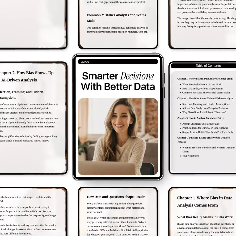 Smarter Decisions With Better Data – Practical Data Analysis Guide, AI Bias Awareness eBook, Decision-Making Checklist for Business, Analysts & Teams