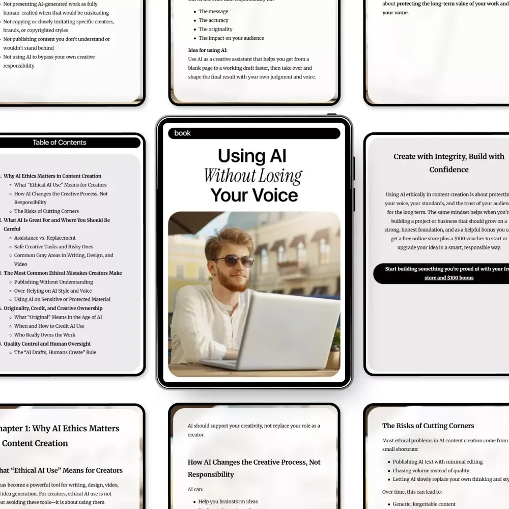 Using AI Without Losing Your Voice – eBook on AI Ethics in Content Creation, Ethical AI Use Guide for Writers, Designers, and Creators