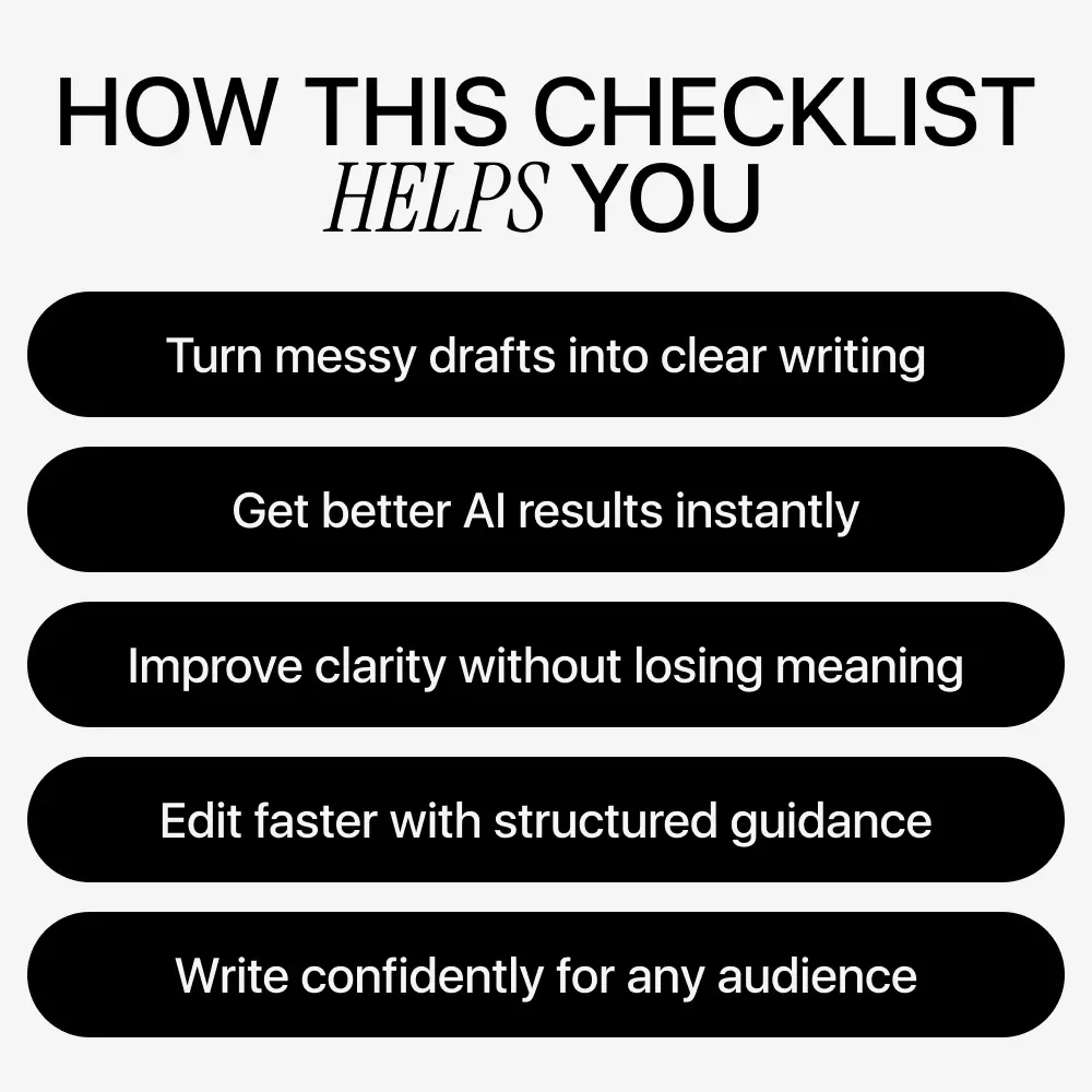 Your AI Checklist for Sharper Writing | AI Writing Guide, Digital Download, eBook & Checklist for Clear, Confident Content