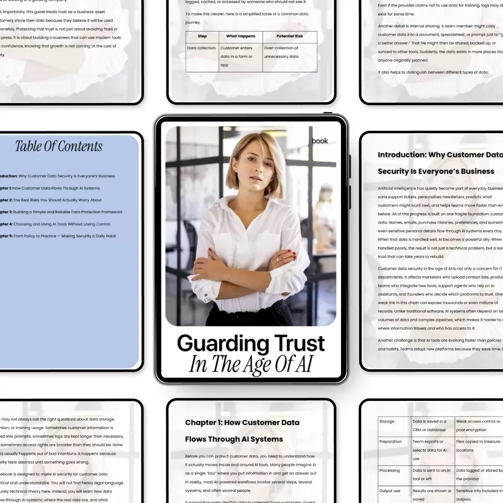 Guarding Trust in the Age of AI – Practical eBook on AI Security for Customer Data, Ethical AI Use, and Simple Data Protection Frameworks for Modern Businesses