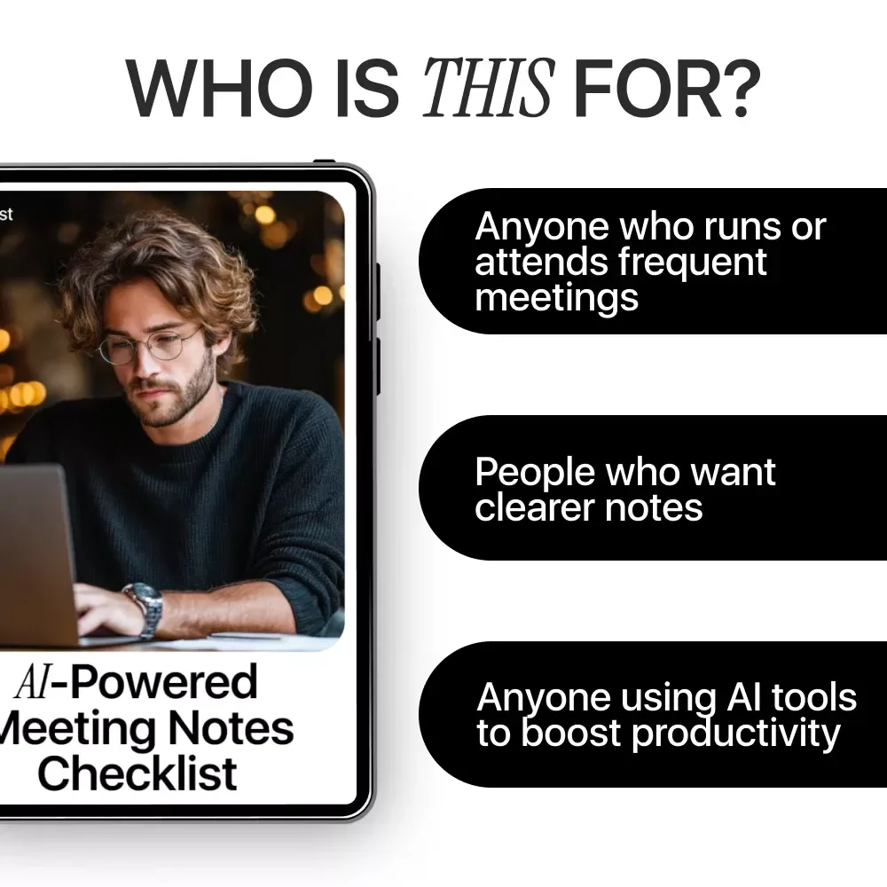 AI-Powered Meeting Notes Checklist | AI Meeting Notes Checklist for Zoom, Teams & Google Meet | Digital Download Productivity Guide
