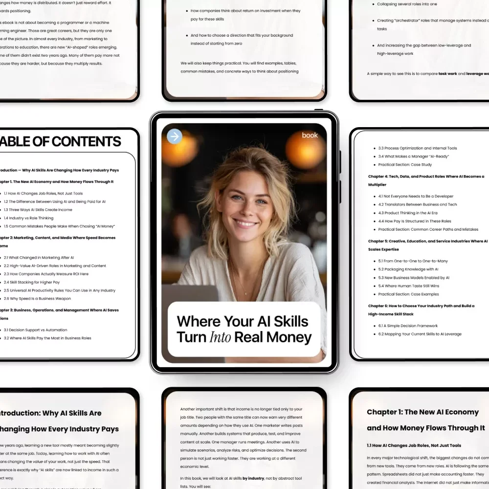 Where Your AI Skills Turn Into Real Money – eBook Guide to AI Skills Income by Industry, Career Paths, High-Income Skill Stacks, and Practical AI Monetization