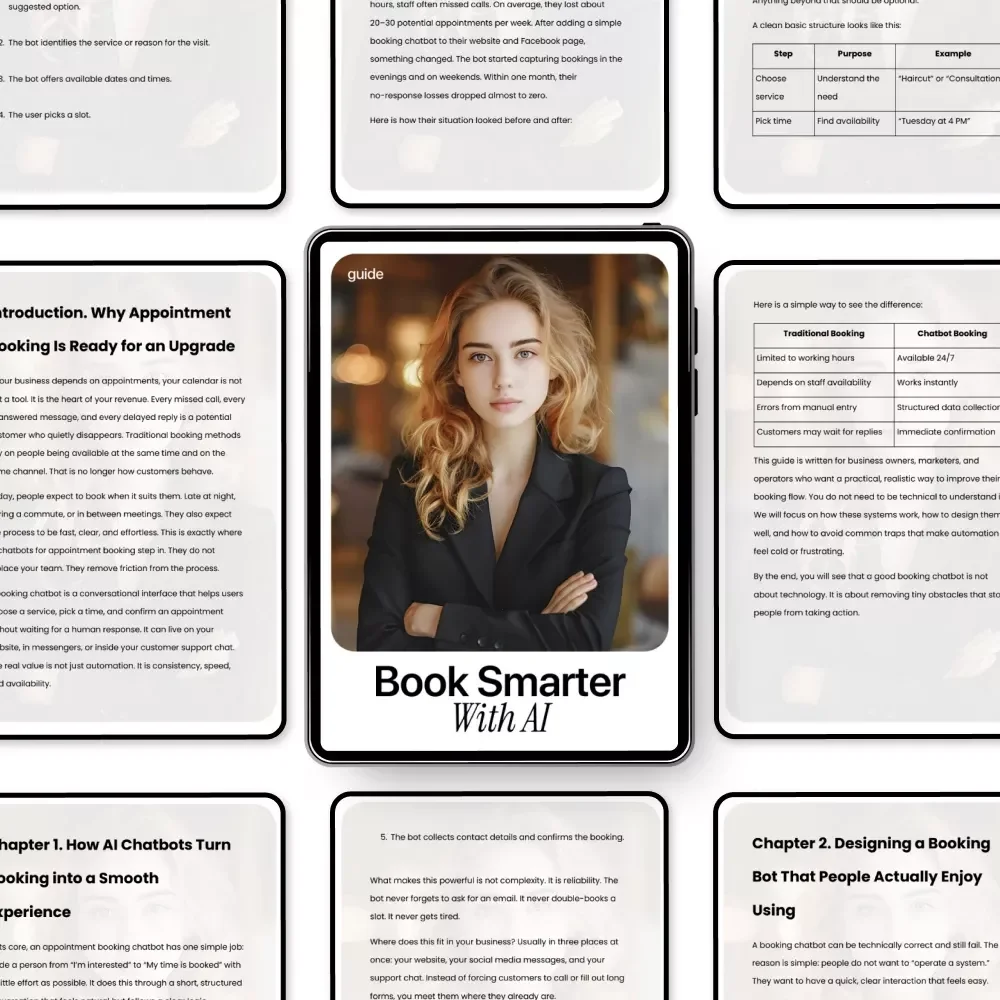 Book Smarter with AI – Practical Guide to Building an ai chatbot for appointment booking | Digital Download for Service Businesses & Entrepreneurs