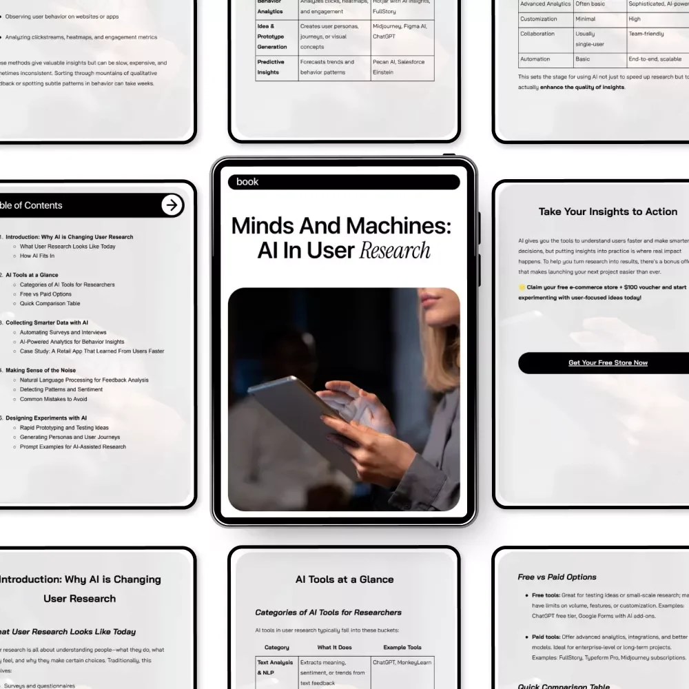 Minds and Machines: AI in User Research – Practical Ebook Guide to ai in user research for UX, Product, and Design Teams