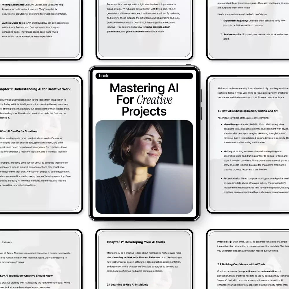 Mastering AI for Creative Projects – Practical Ebook for Building ai skills for creatives, Designers, Writers & Digital Artists