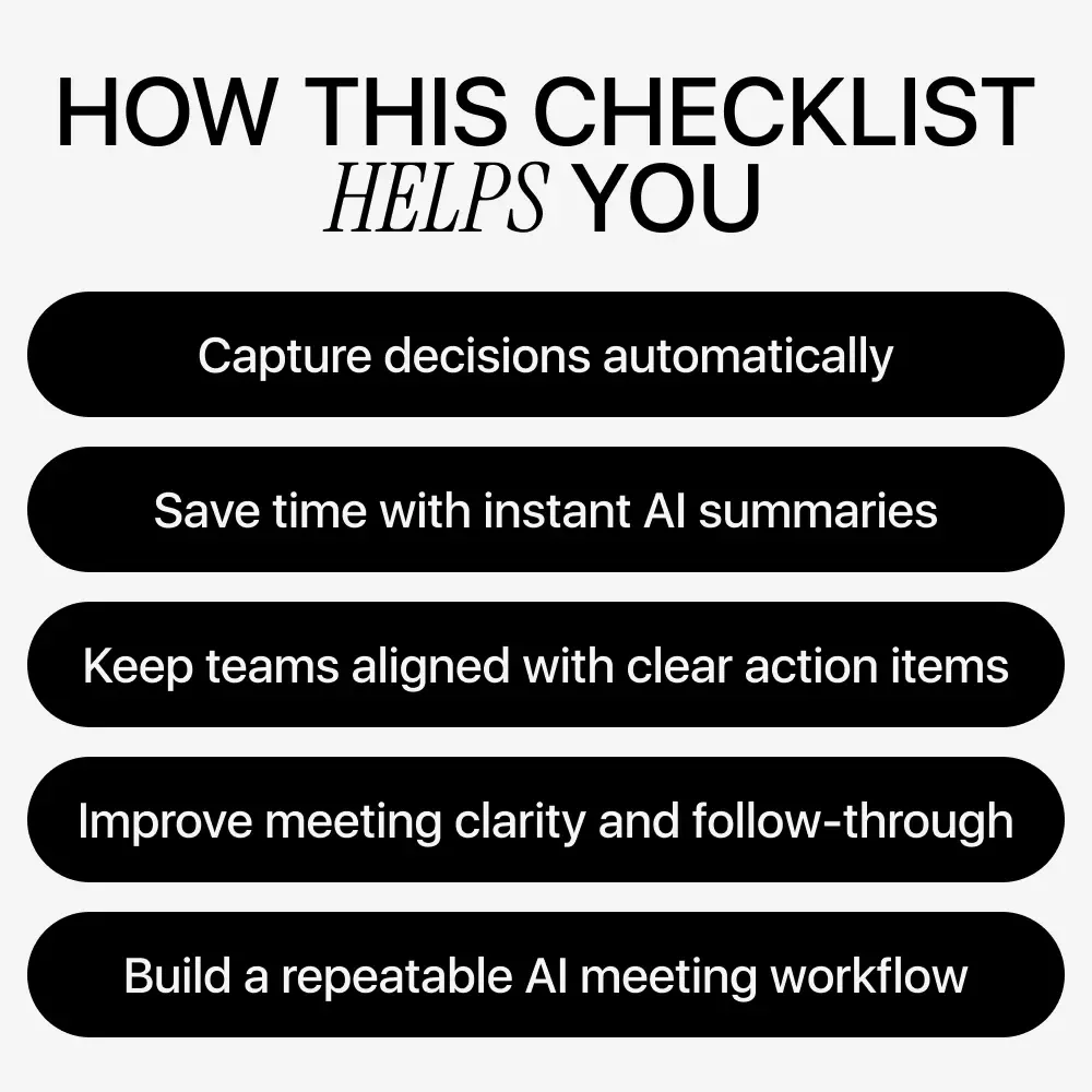 AI-Powered Meeting Notes Checklist | AI Meeting Notes Checklist for Zoom, Teams & Google Meet | Digital Download Productivity Guide