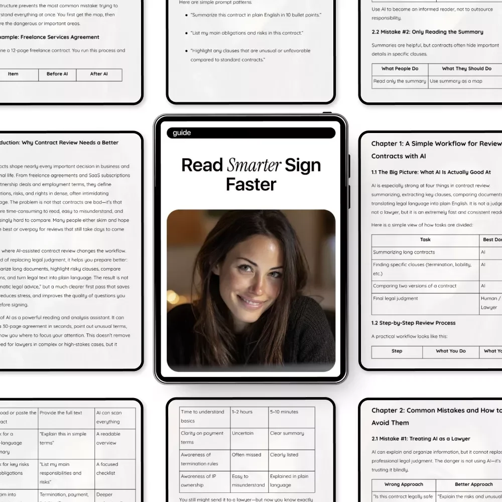 Read Smarter Sign Faster – Practical Guide to Contract Review with AI for Freelancers, Creators & Small Businesses