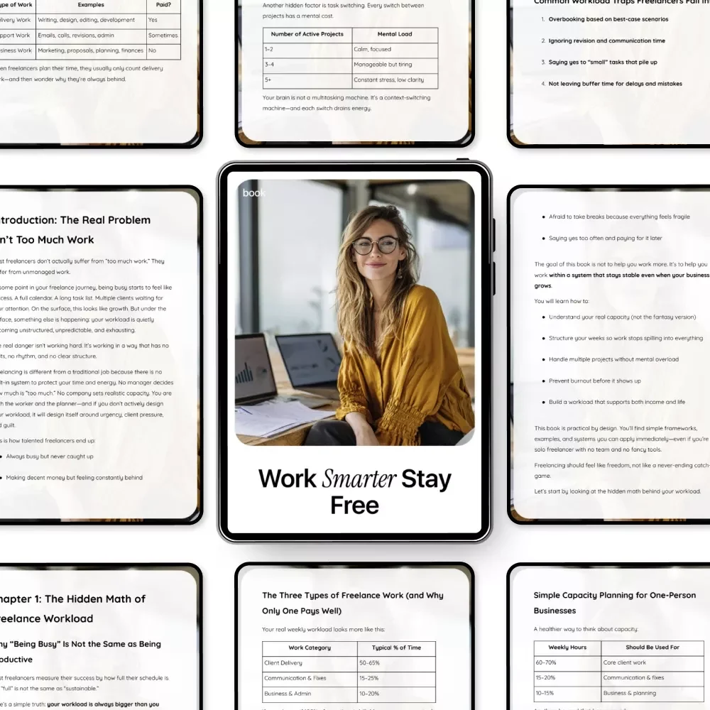Work Smarter Stay Free — Freelancer Workload Management eBook for Sustainable Freelancing, Client Boundaries, Productivity Systems & Burnout-Free Growth