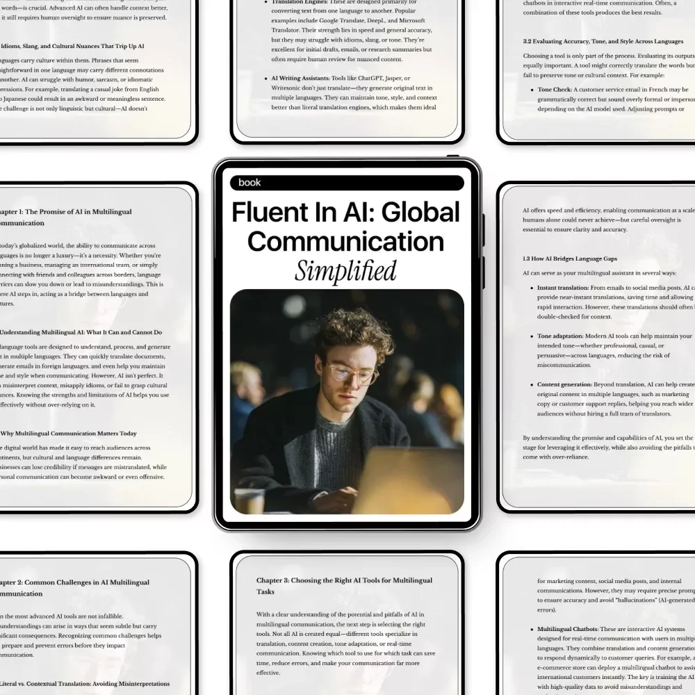 Fluent in AI: Global Communication Simplified | Practical Ebook for ai multilingual communication help, Prompts, Tools & Global Teams