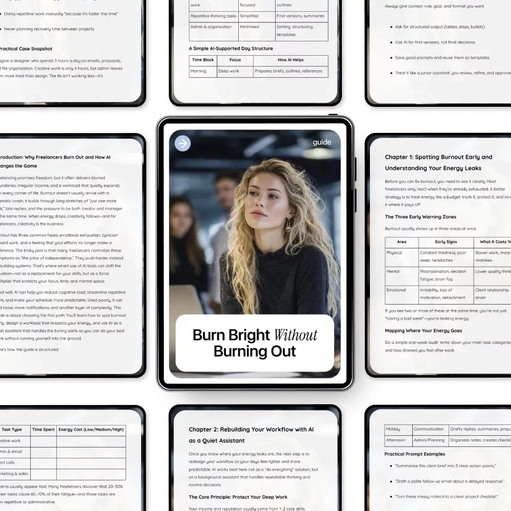 Burn Bright Without Burning Out – Freelancer Burnout Prevention with AI Guide, Sustainable Workflow Reset, Digital Download for Creatives & Solopreneurs