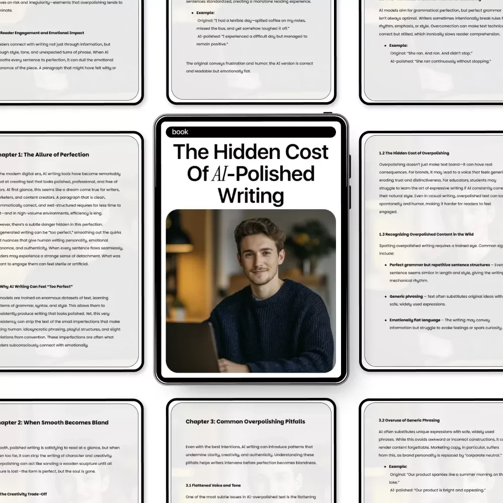 The Hidden Cost of AI-Polished Writing – Ebook for Creators Exploring ai overpolished writing concerns, Authentic Voice & Human-Centered Content