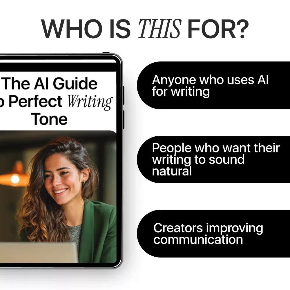The AI Guide to Perfect Writing Tone – AI Writing Tone Guide, ChatGPT Prompts, Digital Download eBook for Better Copy & Content