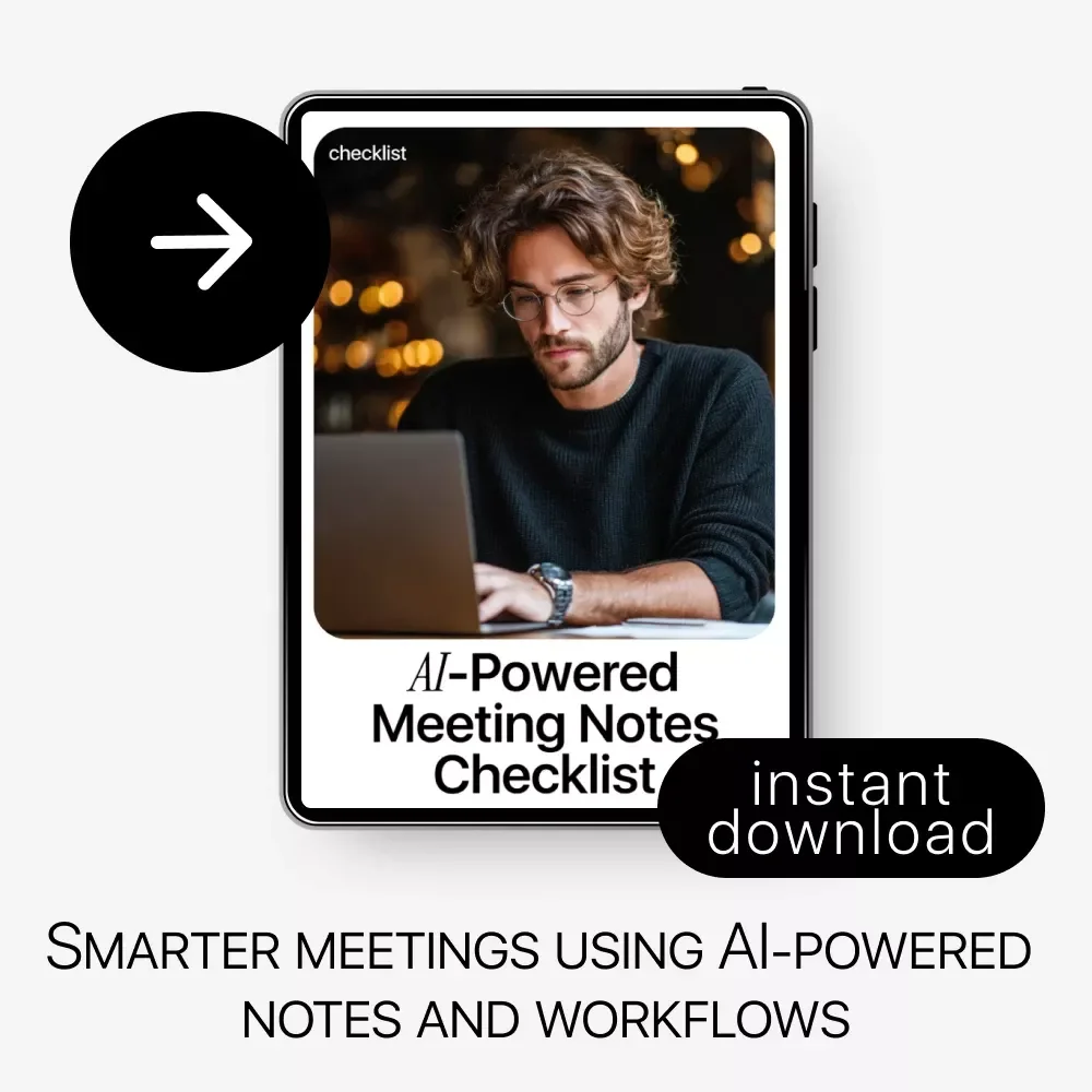 AI-Powered Meeting Notes Checklist | AI Meeting Notes Checklist for Zoom, Teams & Google Meet | Digital Download Productivity Guide