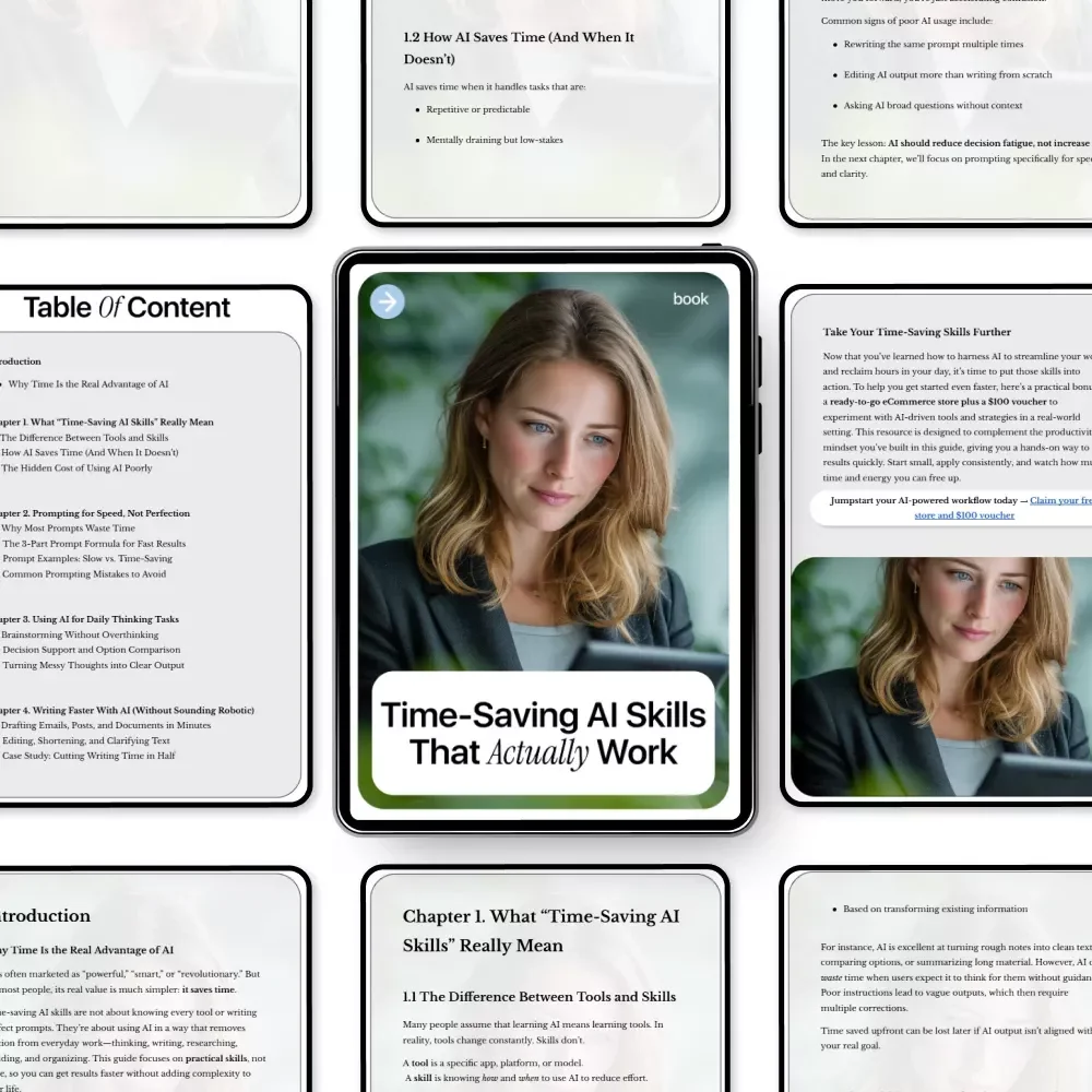 Time-Saving AI Skills That Actually Work | Practical Ebook on ai skills that save time for Work, Writing & Daily Tasks