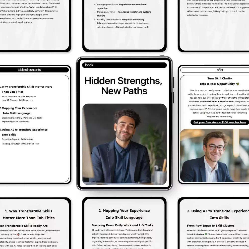 Hidden Strengths, New Paths | AI for Identifying Your Transferable Skills eBook | Career Change Guide | Skill Discovery Workbook | Digital Download