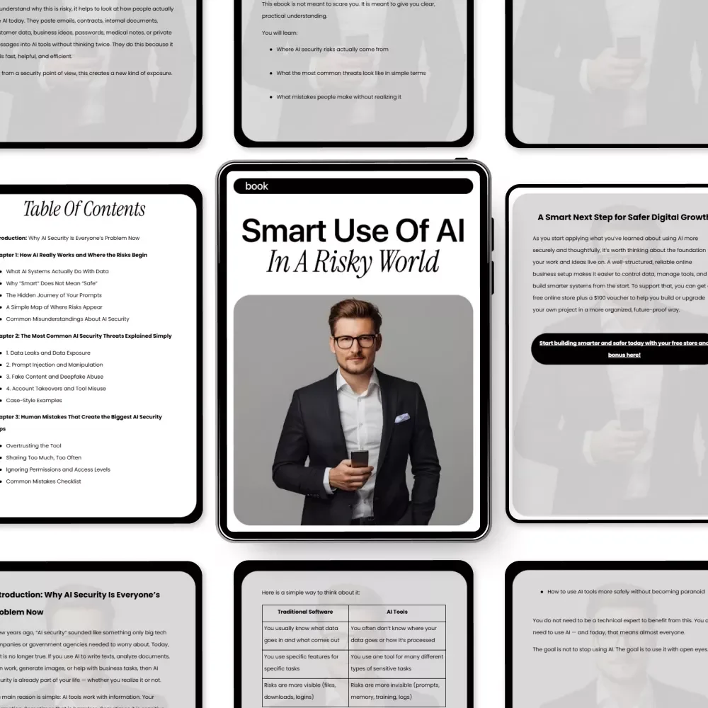 Smart Use of AI in a Risky World – Practical eBook Guide to ai security risks, Safe AI Use, Digital Safety & Smarter Workflows