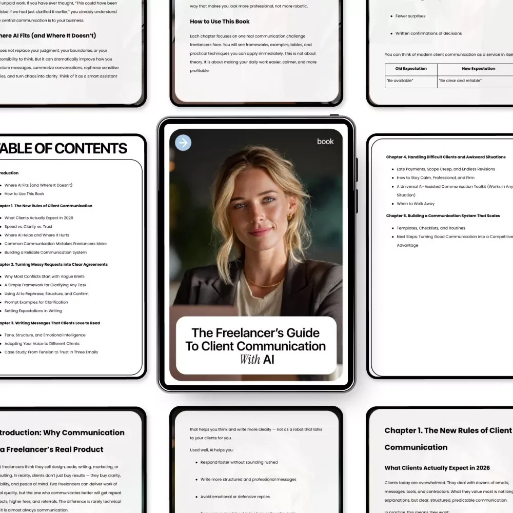 The Freelancer’s Guide to Client Communication with AI – eBook for ai client communication for freelancers, Clear Messaging, Client Management & Professional Systems