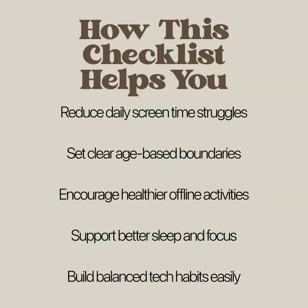 Screen Time Smarts – Screen Time Limits by Age Checklist for Toddlers to Teens | Simple Digital Family Media Balance Guide