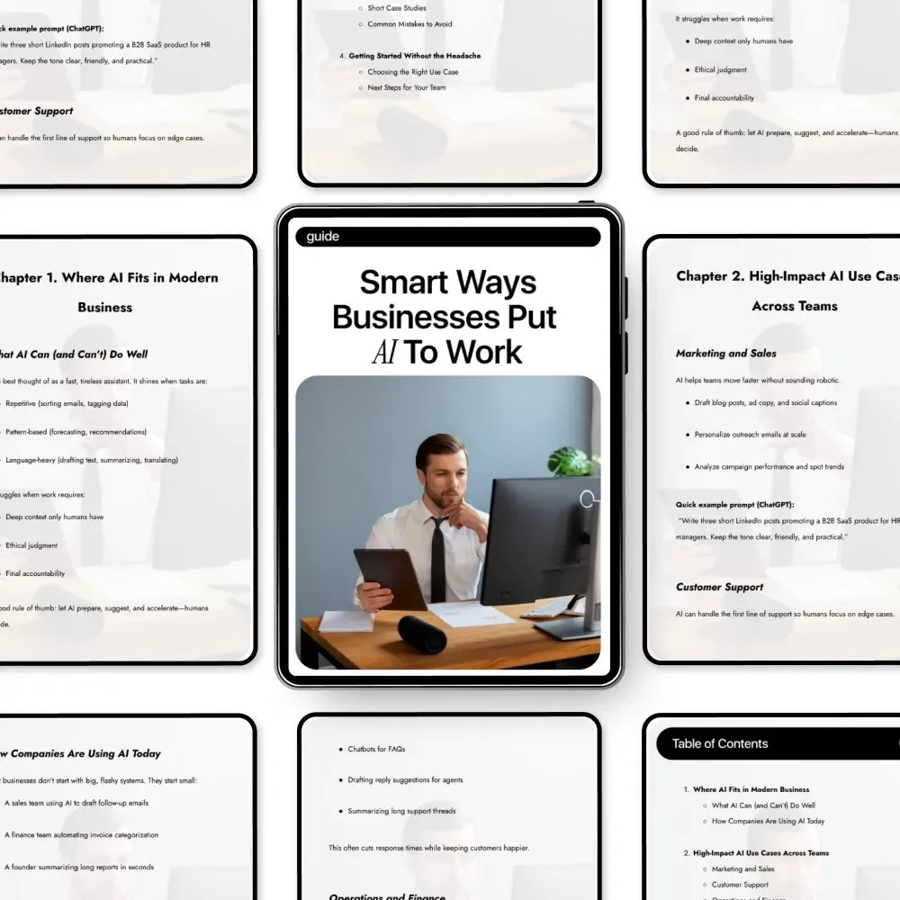 Smart Ways Businesses Put AI to Work – AI Use Cases for Business Guide, Digital Download, Automation Playbook for Teams, Small Business AI Strategy