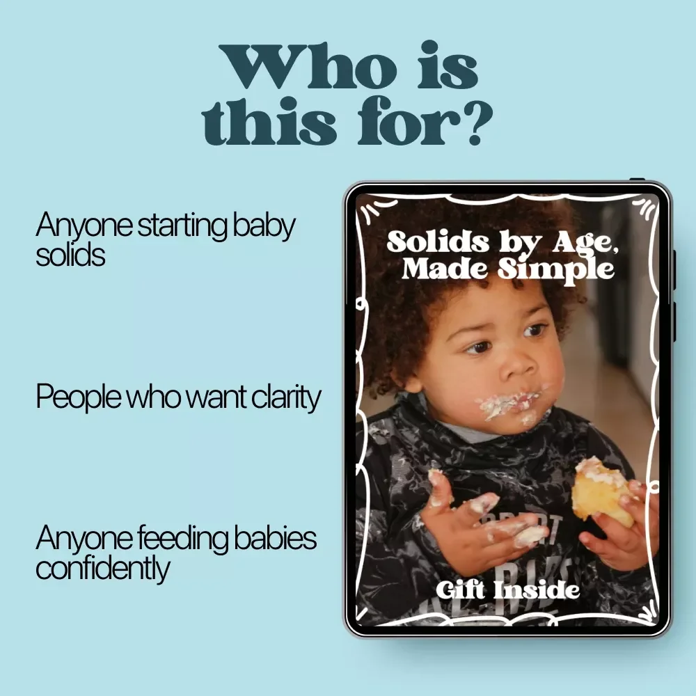 Solids by Age, Made Simple – Easy Feeding Guide for Babies 6–12 Months | Solids Schedule by Age for First Foods, Portions & Stress-Free Progress