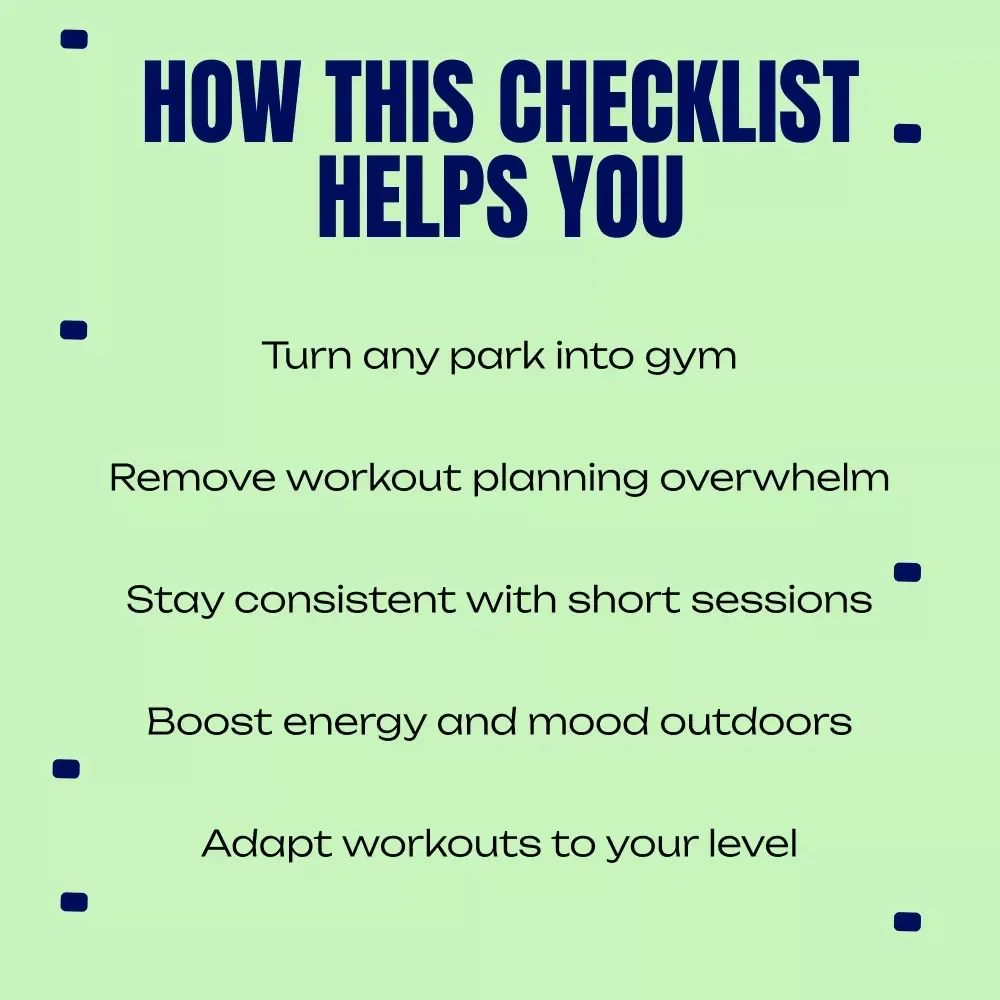 Park Workout Playbook | Simple Outdoor Fitness Checklist | Park workouts simple ideas for Busy, Low-Pressure Training