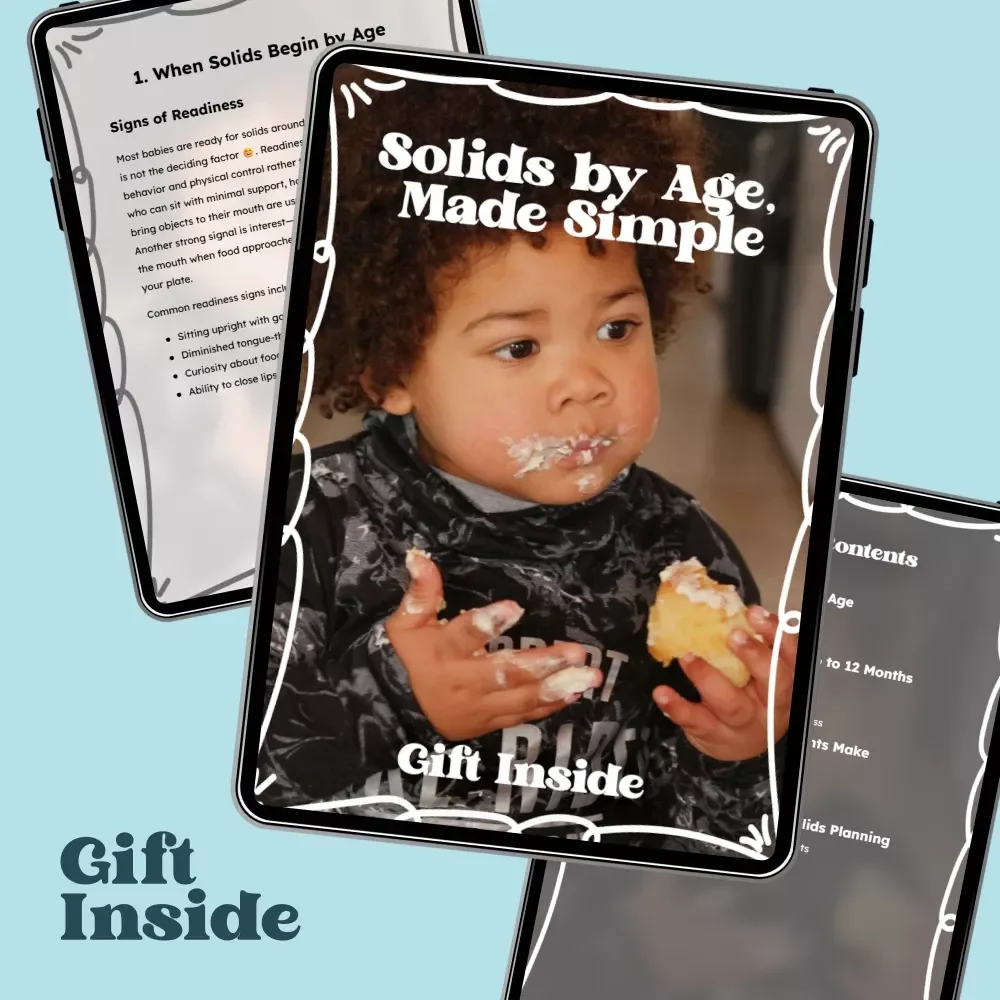 Solids by Age, Made Simple – Easy Feeding Guide for Babies 6–12 Months | Solids Schedule by Age for First Foods, Portions & Stress-Free Progress