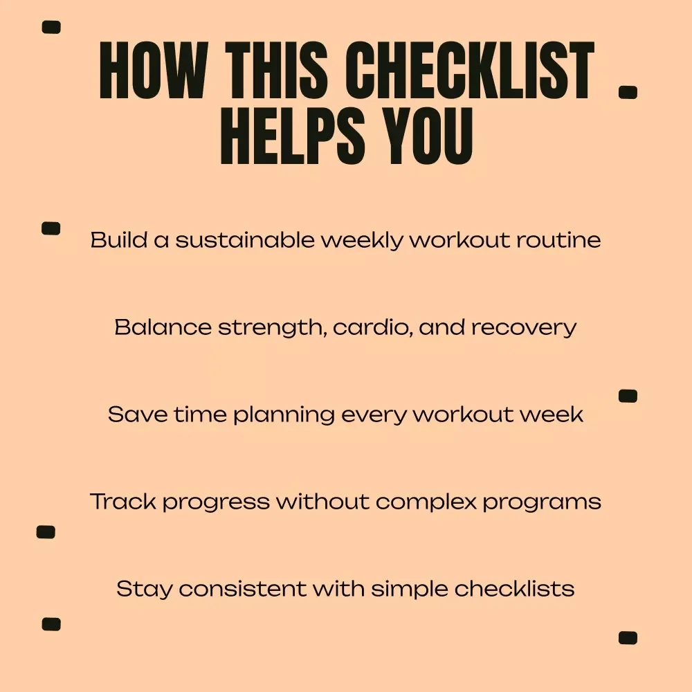 The Weekly Workout Power Plan Checklist | Weekly Workout Schedule Planner, Fitness Training Checklist, Strength & Cardio Routine Organizer