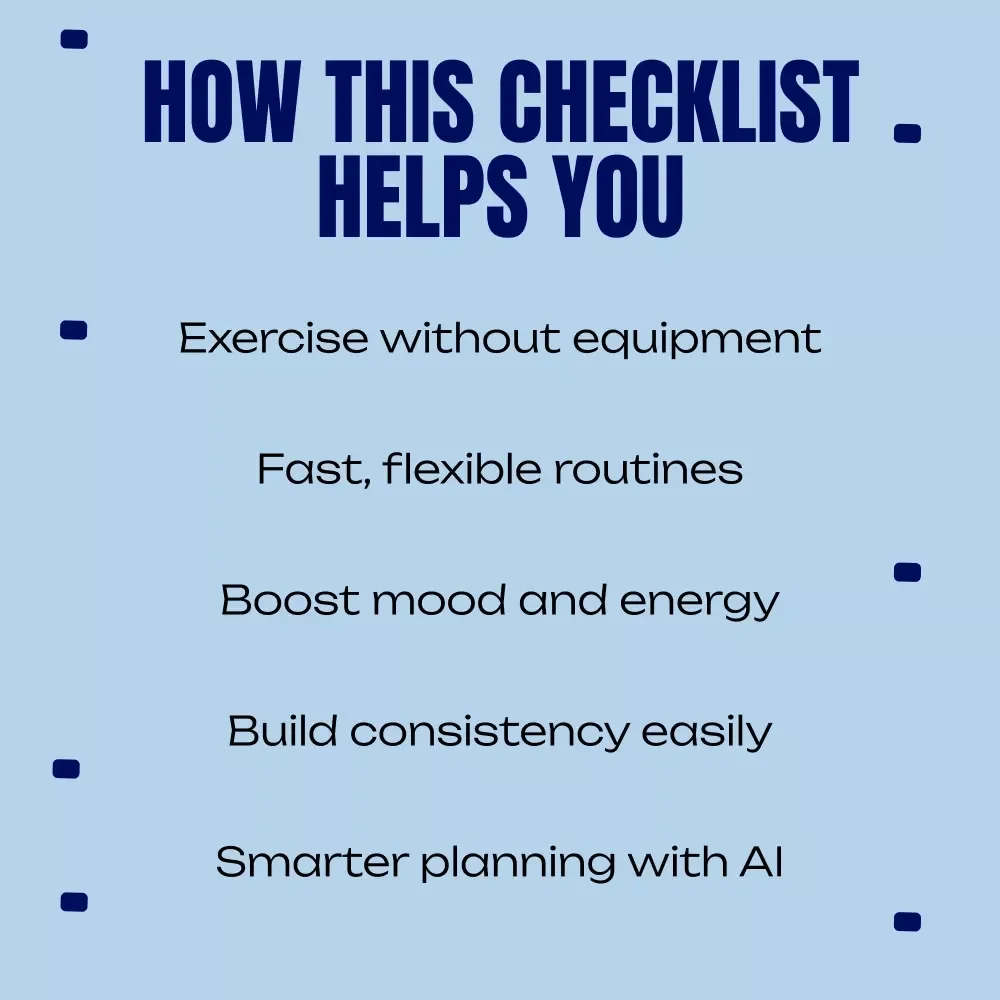 A Checklist for Fitness at Home – Simple Checklist for Fitness Activities at Home, No-Equipment Workouts, Daily Movement Planner, Digital Download